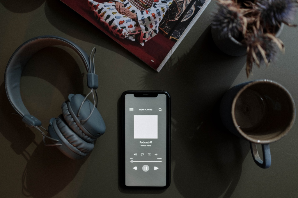 a podcast playing on a phone