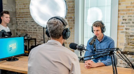 A host and a guest during a podcast episode