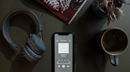 a podcast playing on a phone